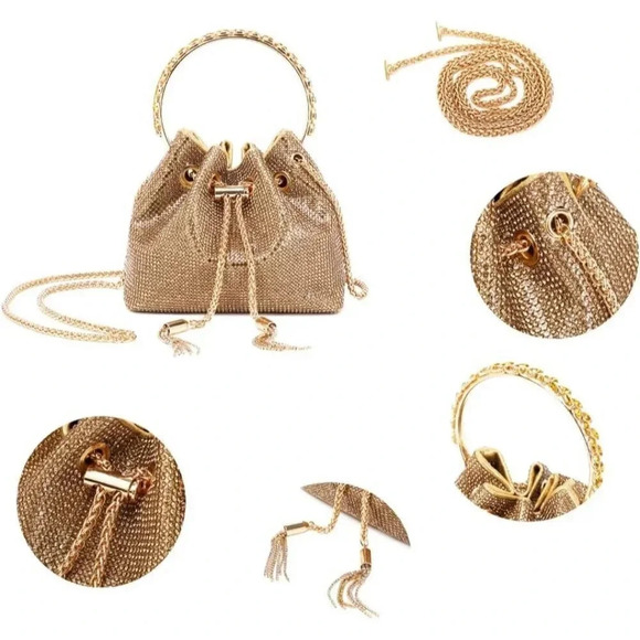 ❤️ Women Silver Glitter Handbags Shoulder Bag  Crystal Shiny Bucket Purse - Picture 6 of 6